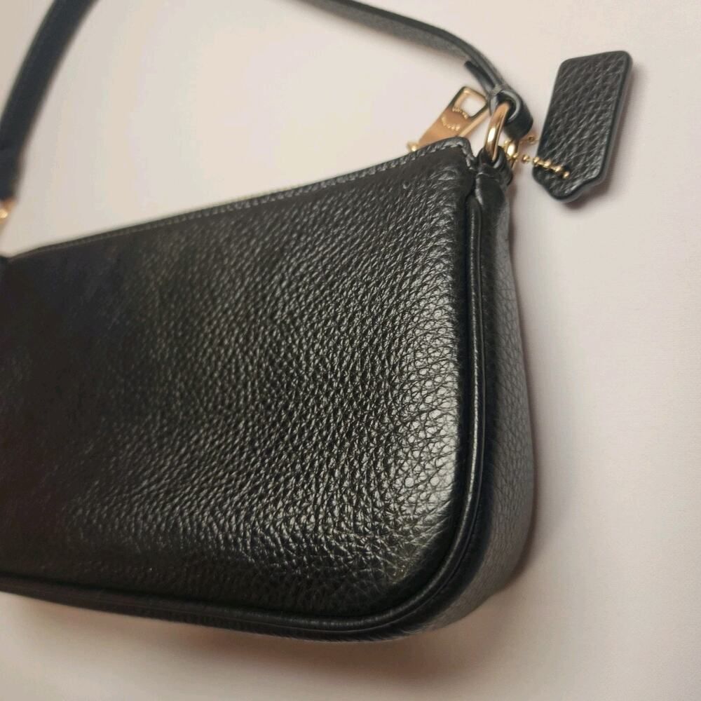 Coach Black Leather Studded Shoulder Bag with Gold Accents - Picture 8 of 9